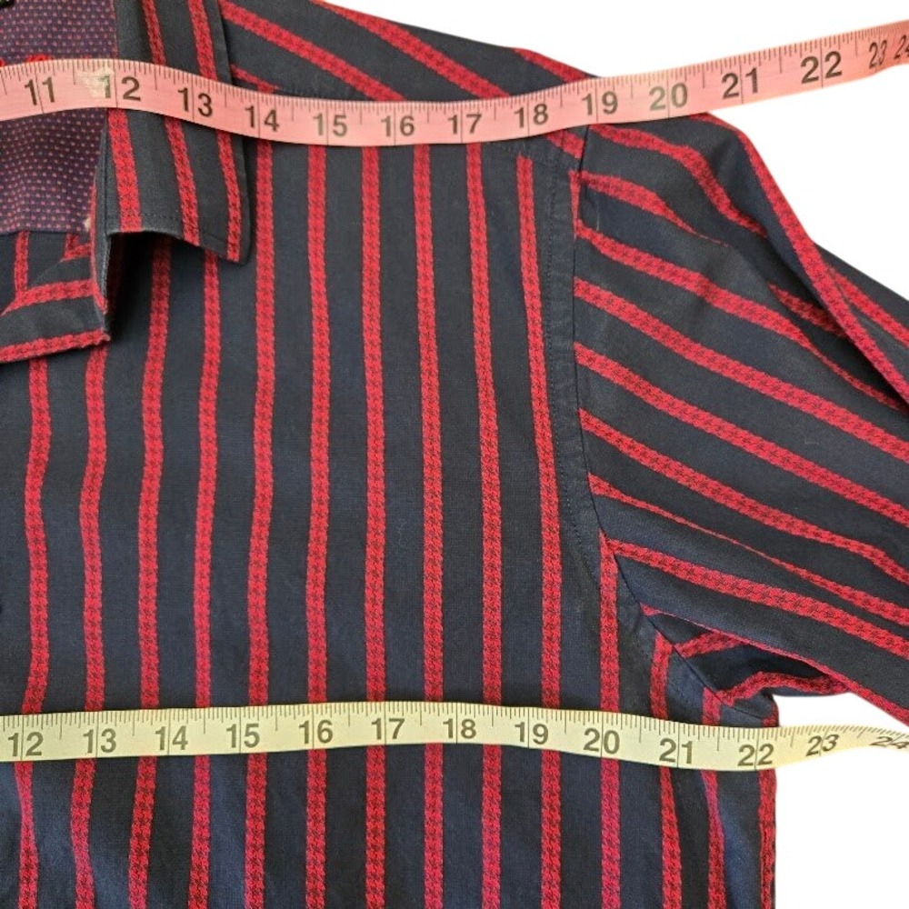 Visconti Black Navy Red Stripe Contrast Trim Button Down‎ Long Sleeve Shirt Sz L - Picture 6 of 9